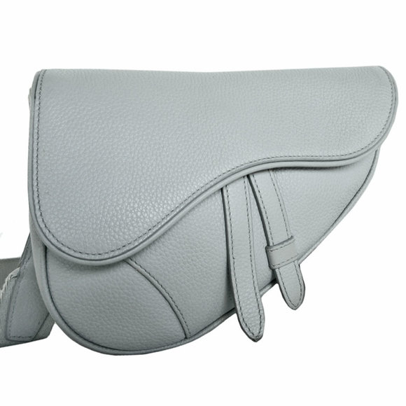 Christian Dior Dior Body Bag Saddle Leather Light Gray Silver Men's s0499a - Picture 1 of 5